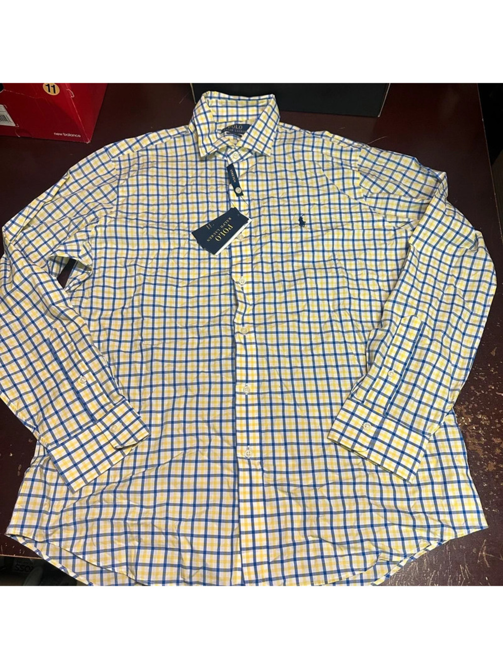 Polo Ralph Lauren men’s blue, yellow plaid pattern button up shirt large